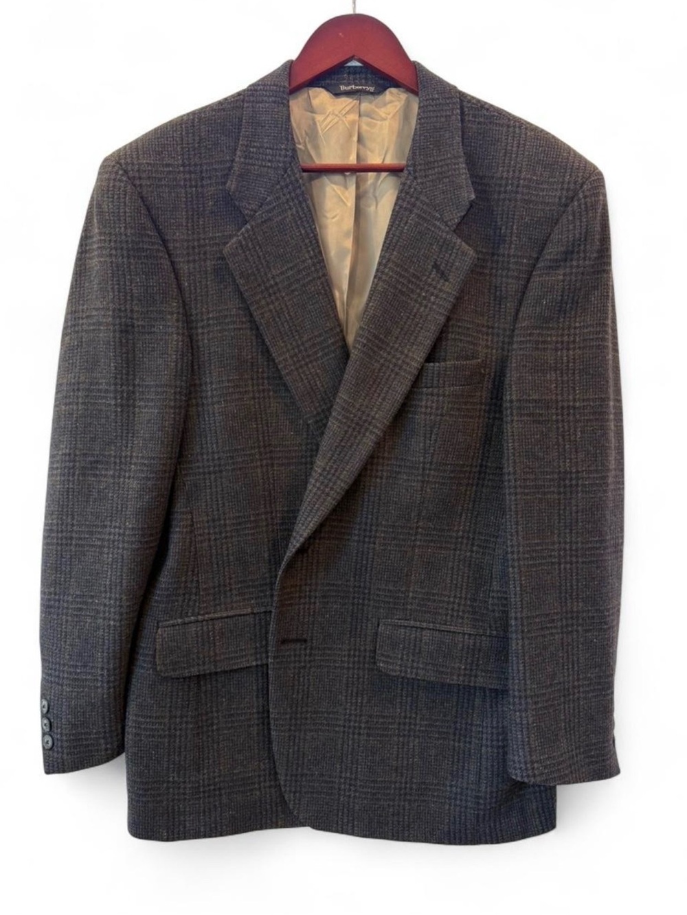 Vintage Burberrys 100% Pure Wool Blazer – Blue w/ Olive Windowpane.